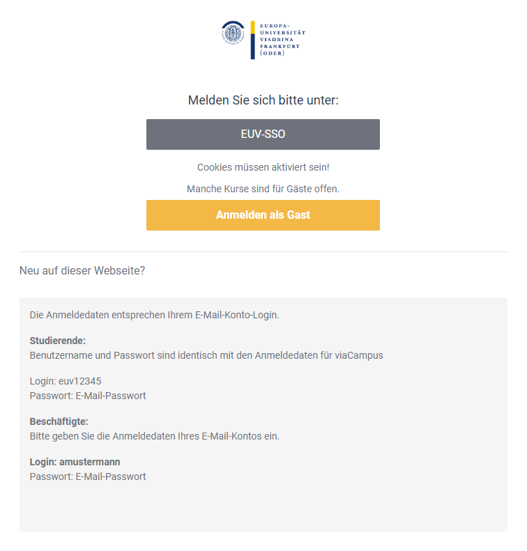 Moodle Login Auswahl