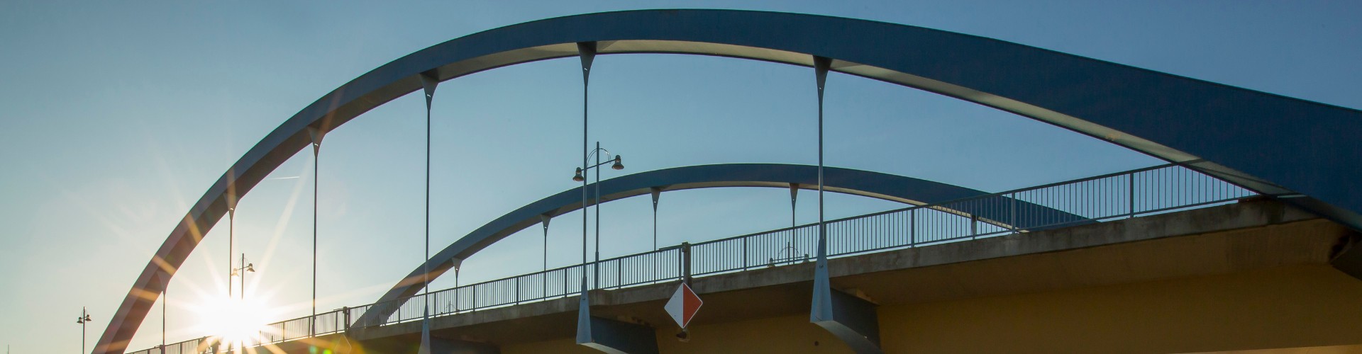 View of the swing of the city bridge at dawn